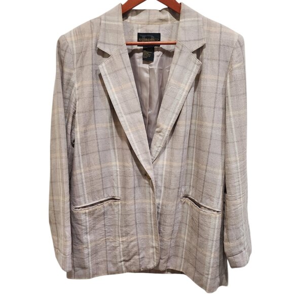 Requirements Women' Linen Blend Plaid Blazer - Beige Checkered - Size 12 - Picture 3 of 12